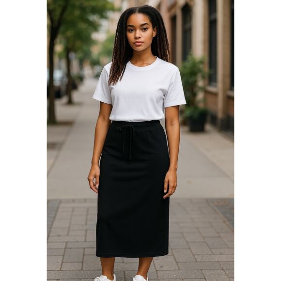 Vintage Y2K Women’s Gap Cotton Drawstring Jersey Maxi Skirt small Black - Picture 1 of 6